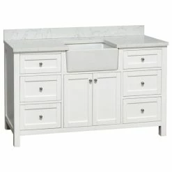 Deals ⭐ Kitchen Bath Collection Yorkshire 60" Bathroom Vanity, White, Engineered Marble, Single ❤️