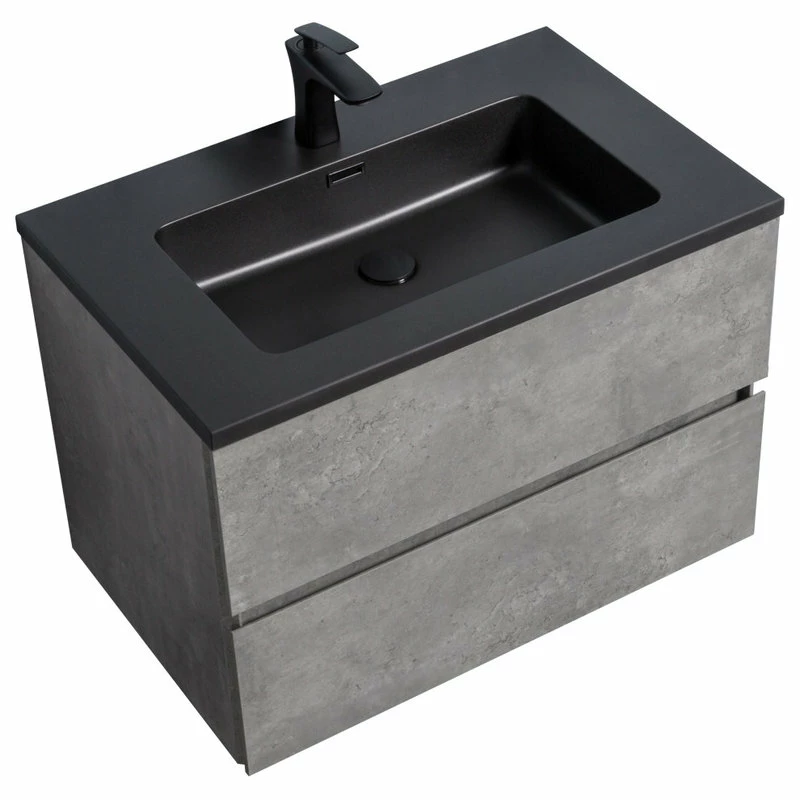 Budget ❤️ George William Cabinetry Alba Matte Black Modern Design Wall Mounted Vanity Set, 30" ⌛