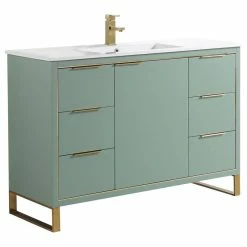 Best reviews of 🛒 Fine Fixtures Opulence Bath Vanity, White Ceramic Sink, Mint Green, 48", Satin Brass Hardware 🛒