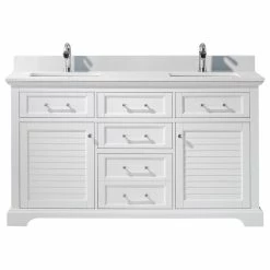 Discount 👍 Vinnova Lorna White Bathroom Vanity Set, 60 Inch, Without Mirror 🔥