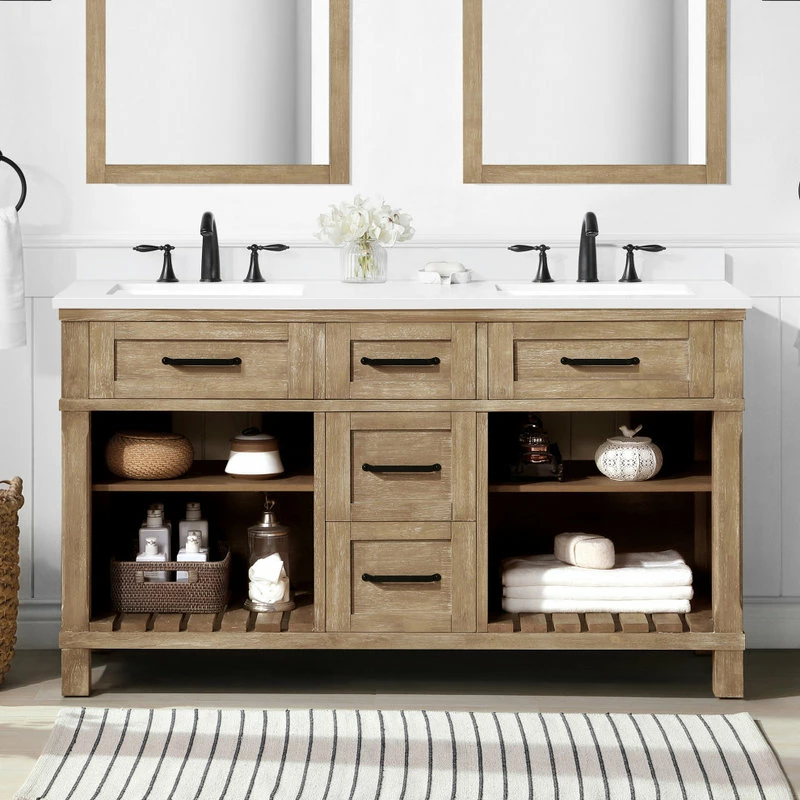 Wholesale π OVE Decors Ridgefield 60" Double Bathroom Vanity In Antique Oak With Snow White Quartz Top π₯° - Image 5