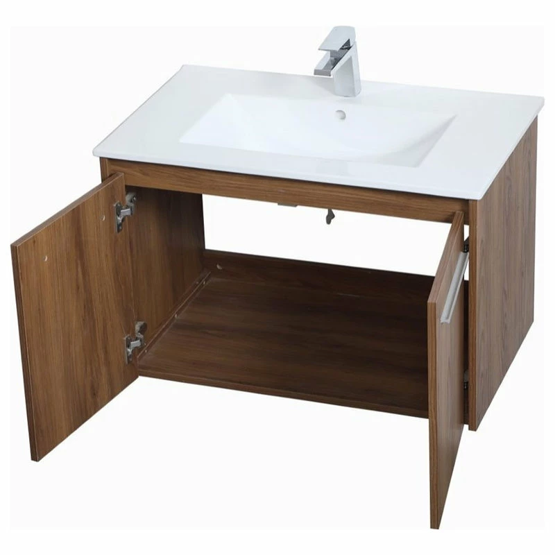 Brand new 😍 Elegant Furniture & Lighting Elegant Decor Rasina 30" Single Porcelain Top Floating Bathroom Vanity In Walnut 🥰 - Image 3