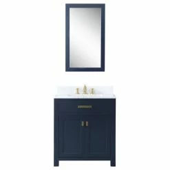 Best deal 🤩 Water Creation Madison 30" Single Carrara Marble Vanity In Monarch Blue, Vanity F2-0013-06-Fx F 😀