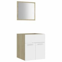 Deals 😉 Vida XL LLC VidaXL 2 Piece Bathroom Furniture Set White And Sonoma Oak Engineered Wood ❤️