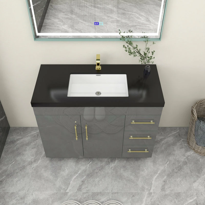 Best Sale ๐ Jade Bath Rosa 42" Free Standing Modern Vanity, High Gloss Gray, Black Top โ - Image 8