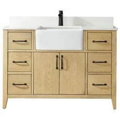 Promo 💯 Vinnova Sevilla Vanity With White Composite Stone Top, Washed Ash, 48", Without Mirror 😀