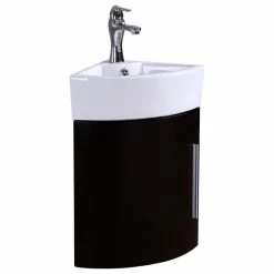 Budget ❤️ Renovators Supply Manufacturing White And Black Wall Mount Corner Bathroom Sink Vanity Cabinet Faucet And Drain ✨