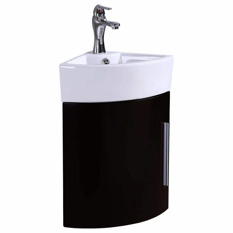 Budget ❤️ Renovators Supply Manufacturing White And Black Wall Mount Corner Bathroom Sink Vanity Cabinet Faucet And Drain ✨