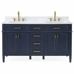 Deals ⭐ Tennant Brand 60" Durand Double Sink Navy Blue Bath Vanity, Navy Blue ⭐