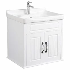 Discount ✨ Renovators Supply Manufacturing Adeline 24 1/4" Large Wall Mounted Cabinet Vanity Sink White With Faucet & Drain ⌛