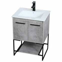 Outlet ⭐ Elegant Furniture & Lighting Elegant Decor Gerard 24" Single Porcelain Top Bathroom Vanity In Concrete Gray 😉