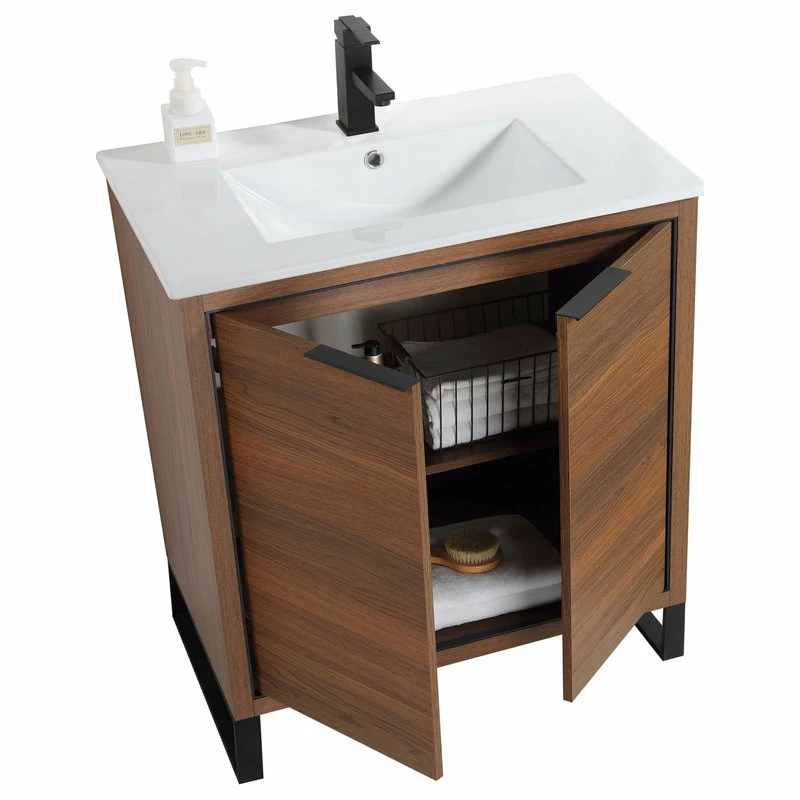 Coupon 🔥 Fine Fixtures Opulence Bath Vanity, White Ceramic Sink, Walnut Ebony, 30", Black Hardware 🤩 - Image 4