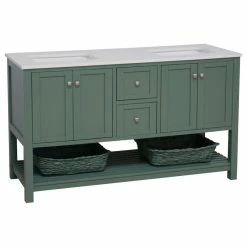 Best reviews of 🎁 Kitchen Bath Collection Lakeshore 60" Double Bathroom Vanity, Sage Green, Engineered White 🥰