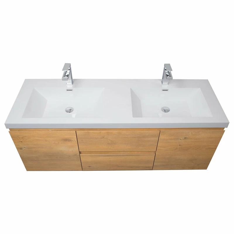 Discount π Concept Baths And Interiors 60" Angela Wall Mounted Modern Double Vanity, Natural Oak βοΈ - Image 3