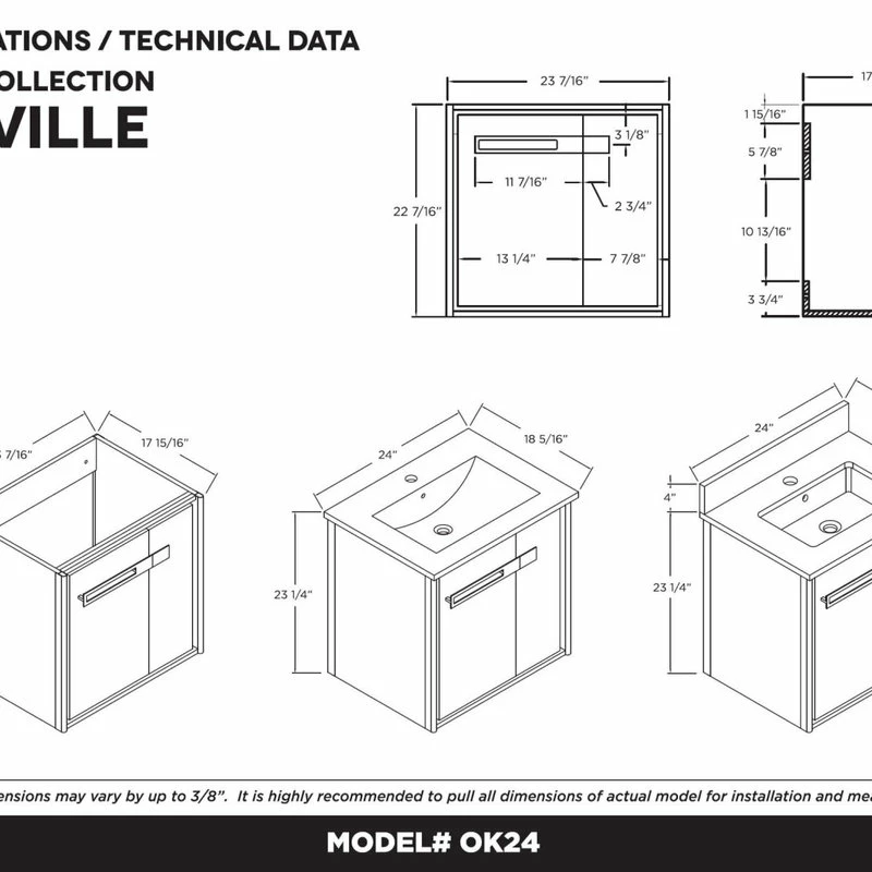 Discount ๐ Fine Fixtures Oakville Wall Mount Bathroom Vanity, Black Coal Oak, 24", Satin Brass Hardware ๐ - Image 6