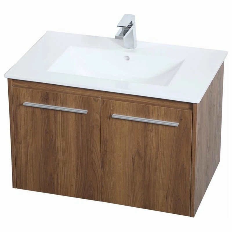 Brand new 😍 Elegant Furniture & Lighting Elegant Decor Rasina 30" Single Porcelain Top Floating Bathroom Vanity In Walnut 🥰