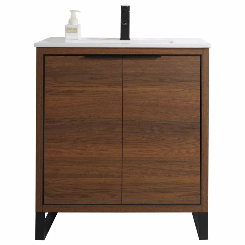 Coupon 🔥 Fine Fixtures Opulence Bath Vanity, White Ceramic Sink, Walnut Ebony, 30", Black Hardware 🤩 - Image 2