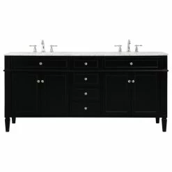 Cheap 🔔 Elegant Furniture & Lighting Parker 72" Double Bathroom Vanity In Black With Natural Stone Marble Top 🧨