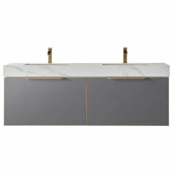 Deals 🔥 Vinnova Alicante Vanity With Stone Countertop, Elegant Grey, 60", Without Mirror 🥰