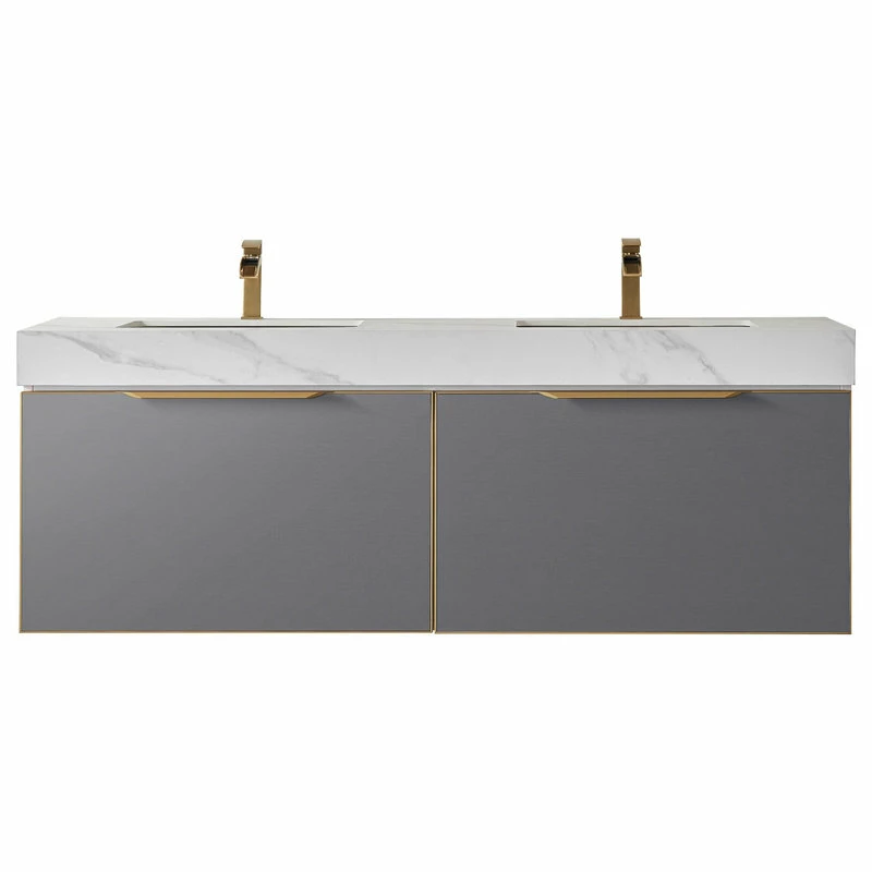 Deals 🔥 Vinnova Alicante Vanity With Stone Countertop, Elegant Grey, 60", Without Mirror 🥰