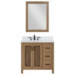 Hot Sale ⌛ Altair Hadiya Brown Pine Bathroom Vanity Set, 36", With Mirror 🤩