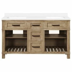 Wholesale 🎁 OVE Decors Ridgefield 60" Double Bathroom Vanity In Antique Oak With Snow White Quartz Top 🥰