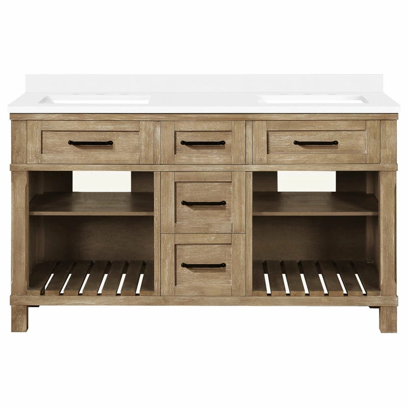 Wholesale π OVE Decors Ridgefield 60" Double Bathroom Vanity In Antique Oak With Snow White Quartz Top π₯°