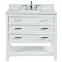 Best Sale 🤩 Buytilesandmore Manhattan Dove White Single Sink 37" Vanity With Marble Countertop 🤩