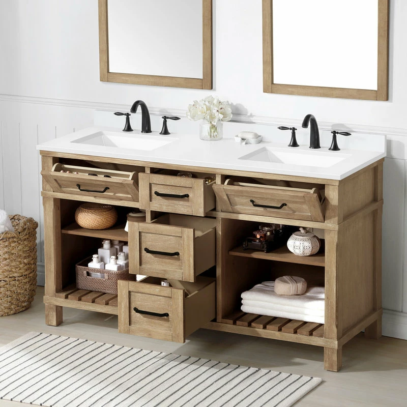 Wholesale π OVE Decors Ridgefield 60" Double Bathroom Vanity In Antique Oak With Snow White Quartz Top π₯° - Image 8