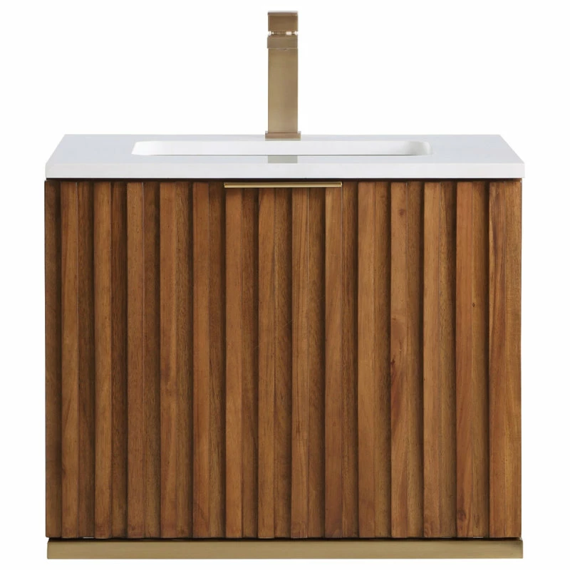 Hot Sale ✨ BEMMA Terra 24" Wallmount Bathroom Vanity, Walnut-Satin Brass With White Granite, 24" ✔️ - Image 6