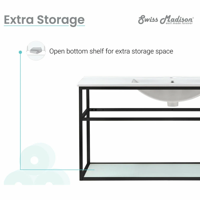 Deals 🥰 Swiss Madison Pierre 48" Single, Metal Frame, Open Shelf, Bathroom Vanity, Black ❤️ - Image 8