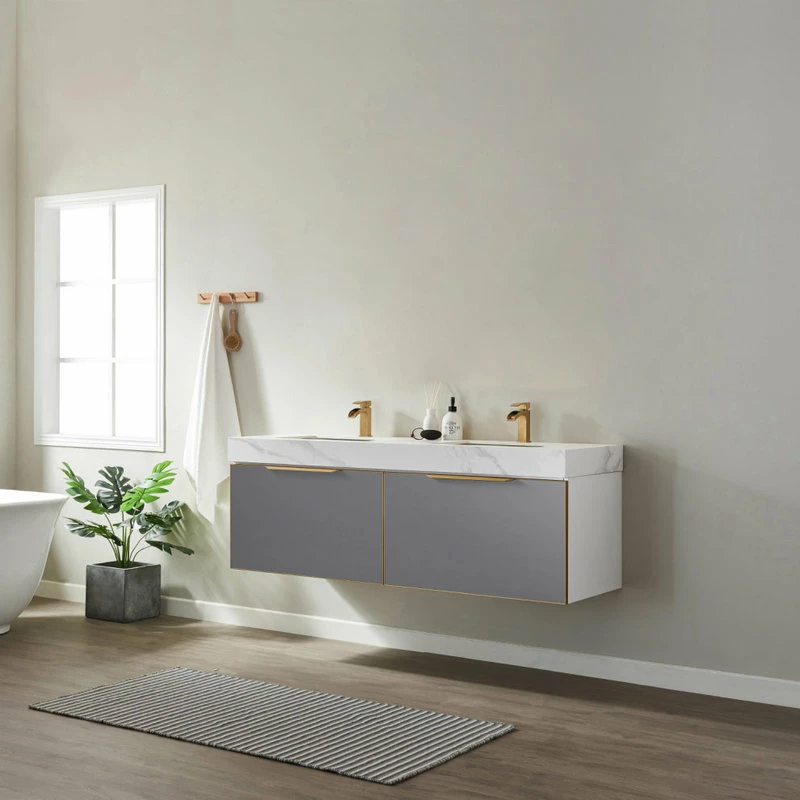Deals 🔥 Vinnova Alicante Vanity With Stone Countertop, Elegant Grey, 60", Without Mirror 🥰 - Image 11