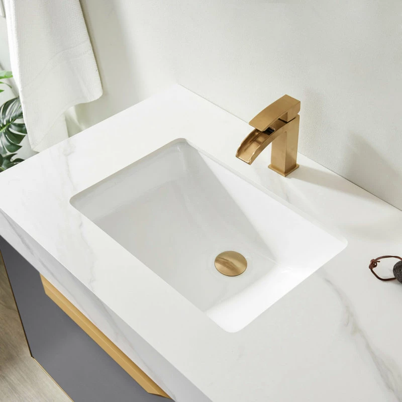 Deals 🔥 Vinnova Alicante Vanity With Stone Countertop, Elegant Grey, 60", Without Mirror 🥰 - Image 7