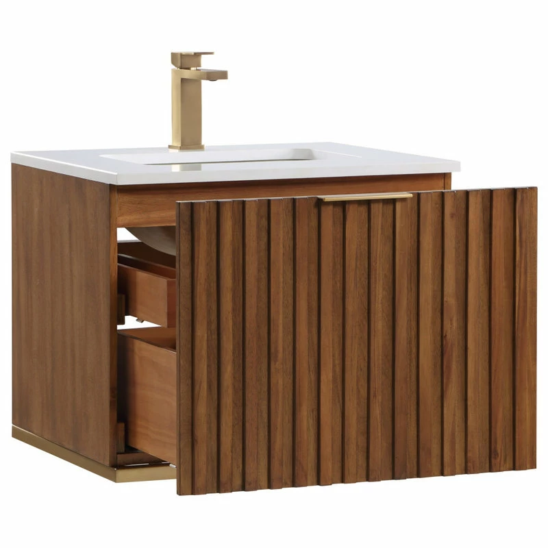 Hot Sale ✨ BEMMA Terra 24" Wallmount Bathroom Vanity, Walnut-Satin Brass With White Granite, 24" ✔️ - Image 7