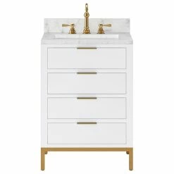 Buy 👏 Water Creation Bristol 24" Marble Countertop Vanity, White With Hook Faucet 🥰