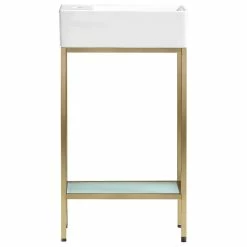 Discount ⌛ Swiss Madison Pierre 19.5" Single, Freestanding, Open Shelf, Gold Metal Frame Bathroom Vanity 🌟