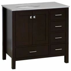 Deals 🔔 Kitchen Bath Collection Horizon 36" Bathroom Vanity, Chocolate, Engineered Carrara 👏