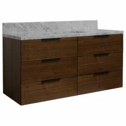 Hot Sale ⭐ Kitchen Bath Collection Oslo 48" Floating Wall Mounted Bathroom Vanity, Walnut, Carrara Marble 🎉