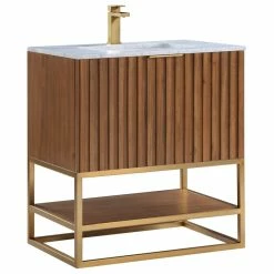 Best reviews of 🔔 BEMMA Terra 30" Bathroom Vanity, Walnut-Satin Brass With Carrara Marble, 30" 😉