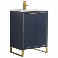 Top 10 ⭐ Fine Fixtures Opulence Bath Vanity, White Ceramic Sink, Navy Blue, 24", Satin Brass Hardware ✨