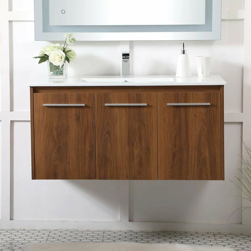 Outlet 😉 Elegant Furniture & Lighting Roman Single Bathroom Floating Vanity, Walnut Brown, 40" 🔥 - Image 2