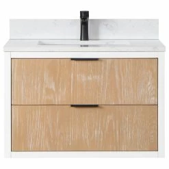 New 🛒 Altair Dione Vanity With Aosta White Countertop, Weathered Pine, 30", No Mirror 🔥