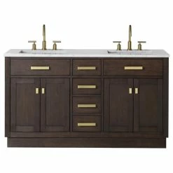 New 🔥 Water Creation Chestnut 60" Bath Vanity, Brown Oak, Vanity Only With Satin Gold Finsih Hardware ✔️