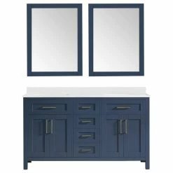 Best Sale 😀 OVE Decors Tahoe Double Vanity Set With Mirrors, Cultured Marble Top, Midnight Blue, 60" 🔥