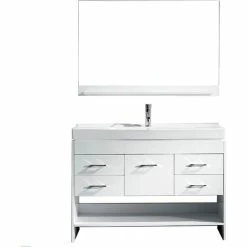 Budget ❤️ Virtu USA Gloria 48" Vanity, White, Polished Chrome, Mirror 🎁