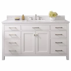 Best Pirce 🔔 Sudio Design Jasper 60" Single Bathroom Vanity In White With Carrara White Engineered Stone Top 😍