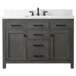 Best Pirce 🌟 Sudio Design Jasper 48" Bathroom Vanity, Textured Gray, Ariston White Engineered Stone Top ⭐