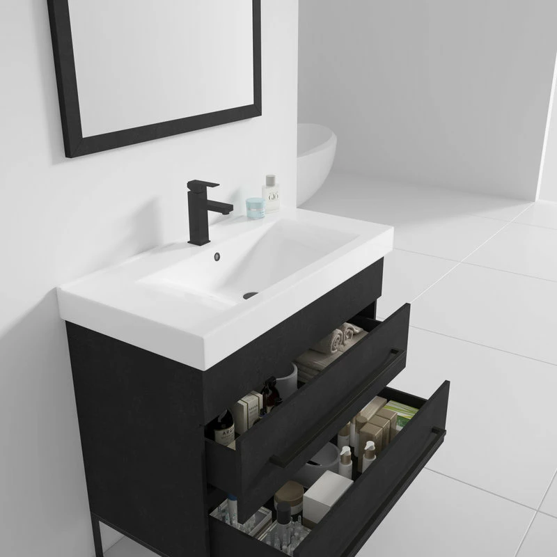 Best reviews of ๐ Fine Fixtures Modern Vanity Set, Black Marble, 36", Black Hardware โจ - Image 8