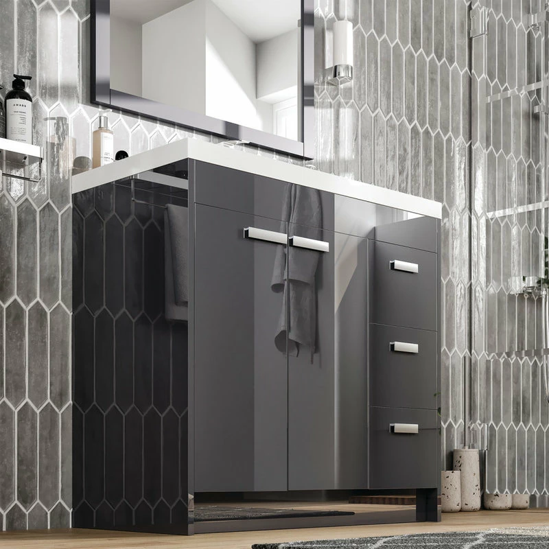 Deals ๐ Eviva LLC Eviva Lugano 36" Gray Modern Bathroom Vanity With White Integrated Top ๐ - Image 4