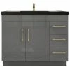 Best Sale 👏 Jade Bath Rosa 42" Free Standing Modern Vanity, High Gloss Gray, Black Top ⌛